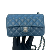 Rectangular Flap Mini Lambskin Quilted Blue SHW