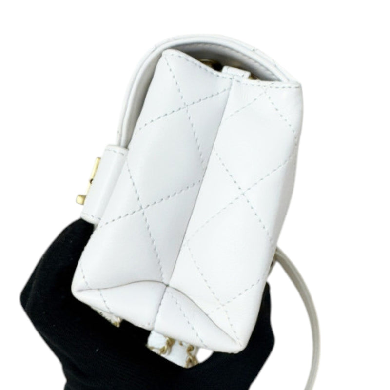 Enchained Flap Small Calfskin Quilted White GHW