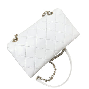 Enchained Flap Small Calfskin Quilted White GHW