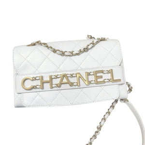 Enchained Flap Small Calfskin Quilted White GHW