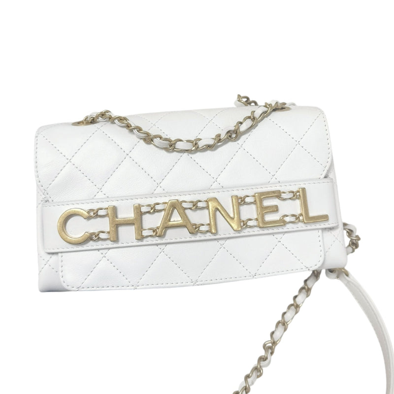 Enchained Flap Small Calfskin Quilted White GHW