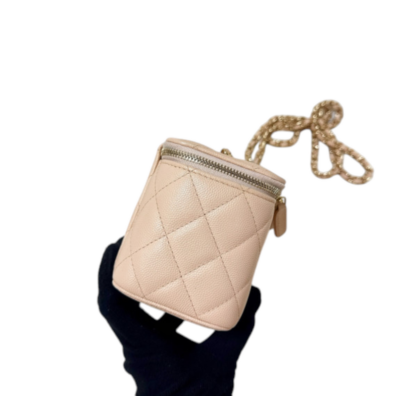 Vanity Case With Chain Small Caviar Quilted Light Beige LGHW