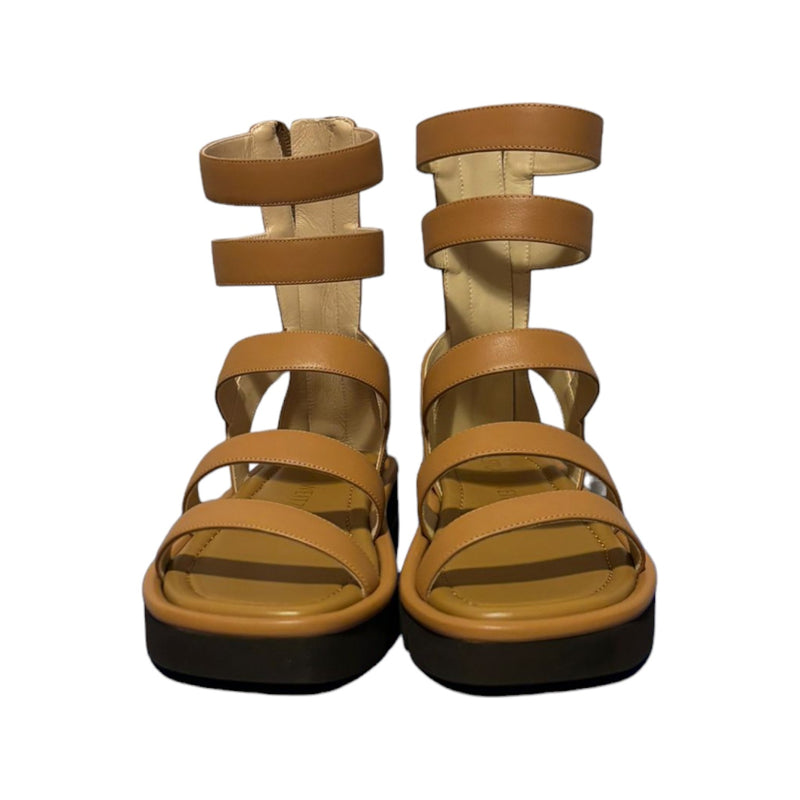 Gala Lift Gladiator Back Zip Sandals Tan Size 36.5