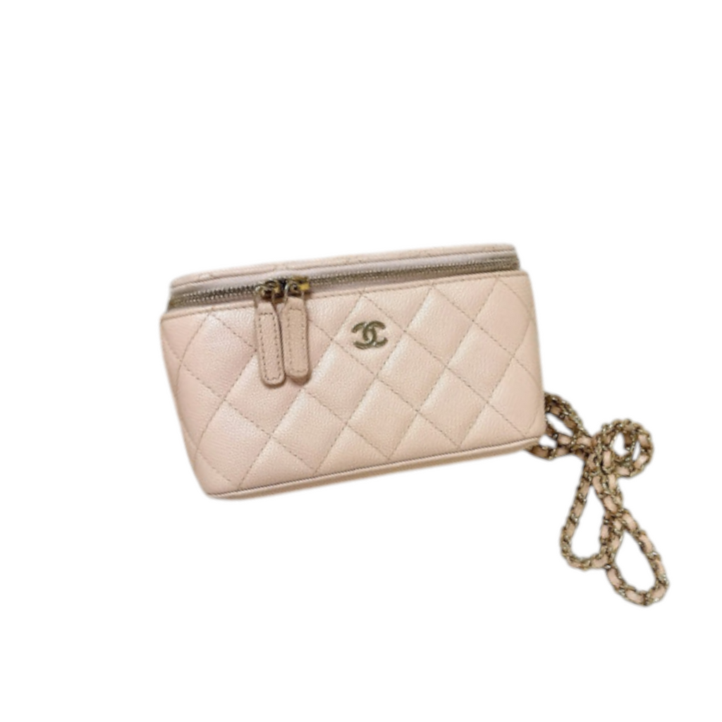 Vanity Case With Chain Small Caviar Quilted Light Beige LGHW