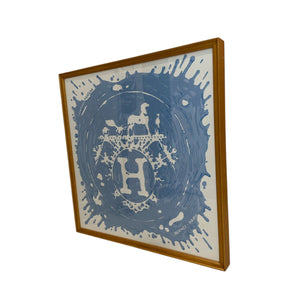 Silk Scarf with H Logo Framed Brown Blue