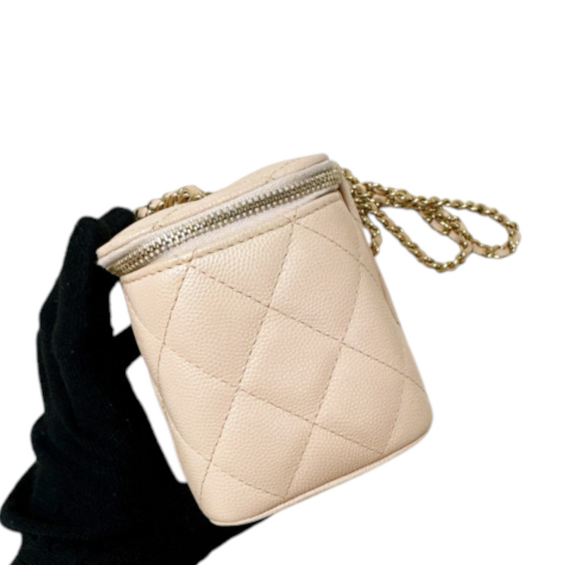 Vanity Case With Chain Small Caviar Quilted Light Beige LGHW