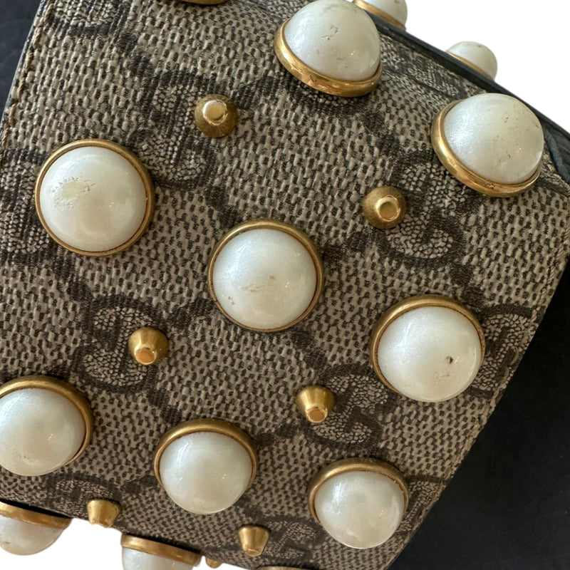 Pearls Slide Sandals GG Supreme Monogram Beige Size 37