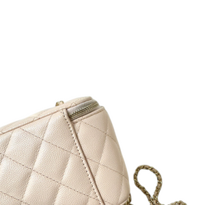 Vanity Case With Chain Small Caviar Quilted Light Beige LGHW