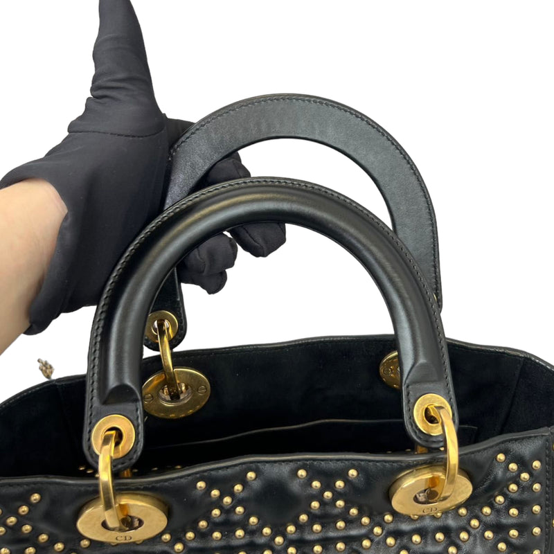 Studded Supple Lady Dior Medium Black GHW