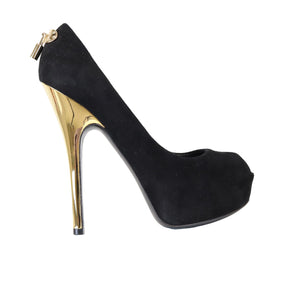 Peep Toe Pump Black Suede GHW 36