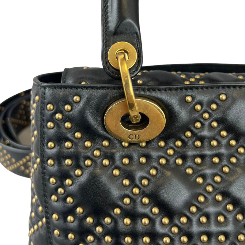 Studded Supple Lady Dior Medium Black GHW