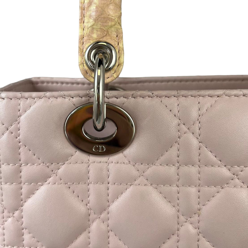 Limited Edition Cannage Lady Dior Medium Python Handle Light Pink GHW