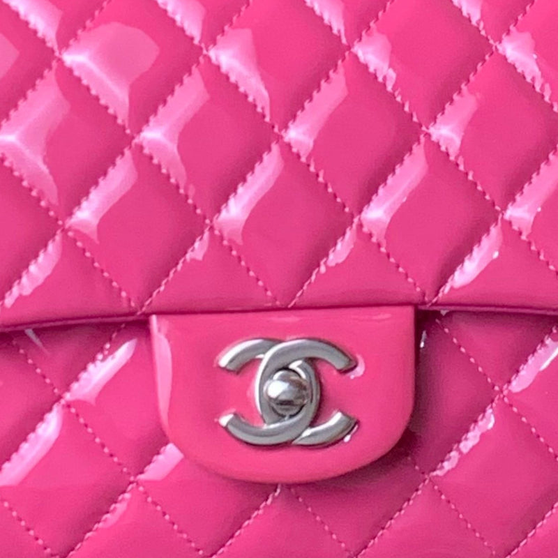 Classic Flap Medium Patent Quilted Pink SHW