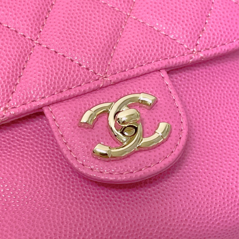 Chanel 22C Flap Card Holder with Chain Caviar Pink LGHW