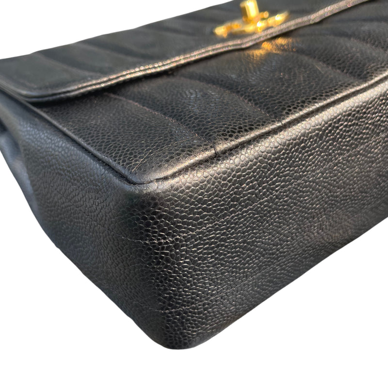 Chanel Vintage Black Lambskin Mademoiselle Jumbo Classic Flap Bag