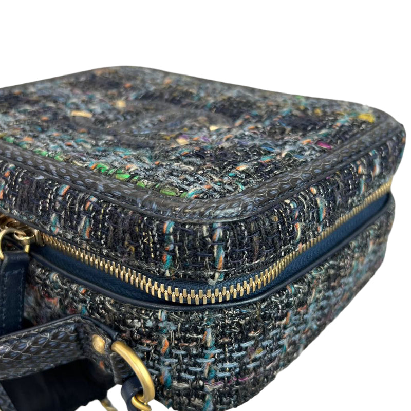 Chanel Blue Watersnake and Tweed CC Filigree Vanity Case Bag
