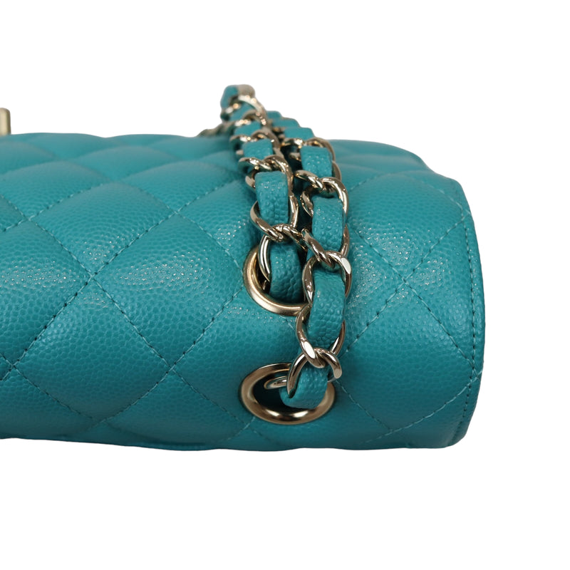 Classic Double Flap Caviar Medium Teal LGHW