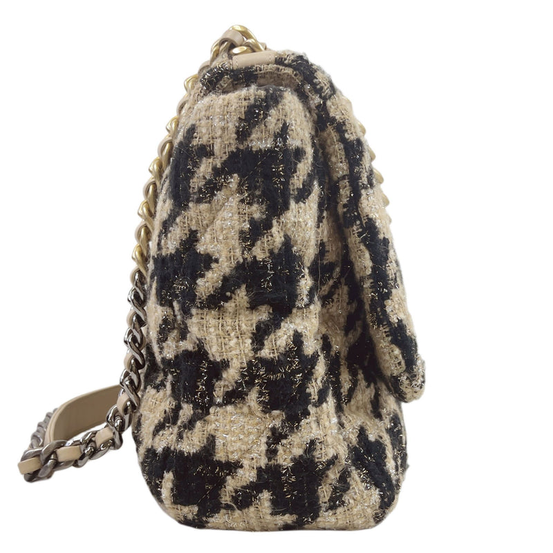 Maxi Chanel 19 Houndstooth Tweed 19K Beige Black – Bag Religion