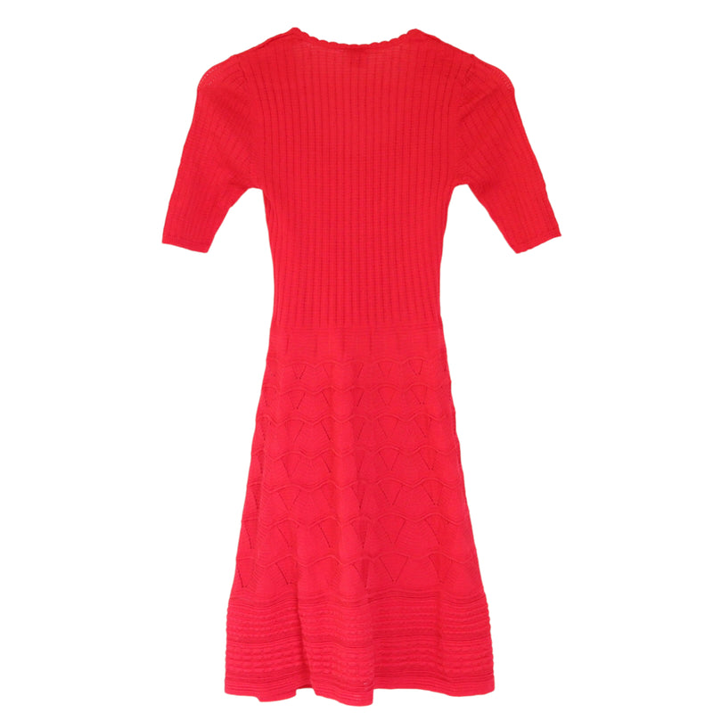 Red Ornate Pleated Knit Dress XS