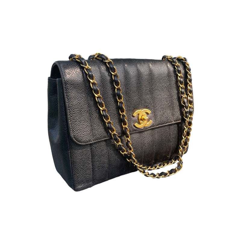 FULL SET CHANEL Classic Vintage Black Quilted Vertical 24K Gold Small Flap  Bag