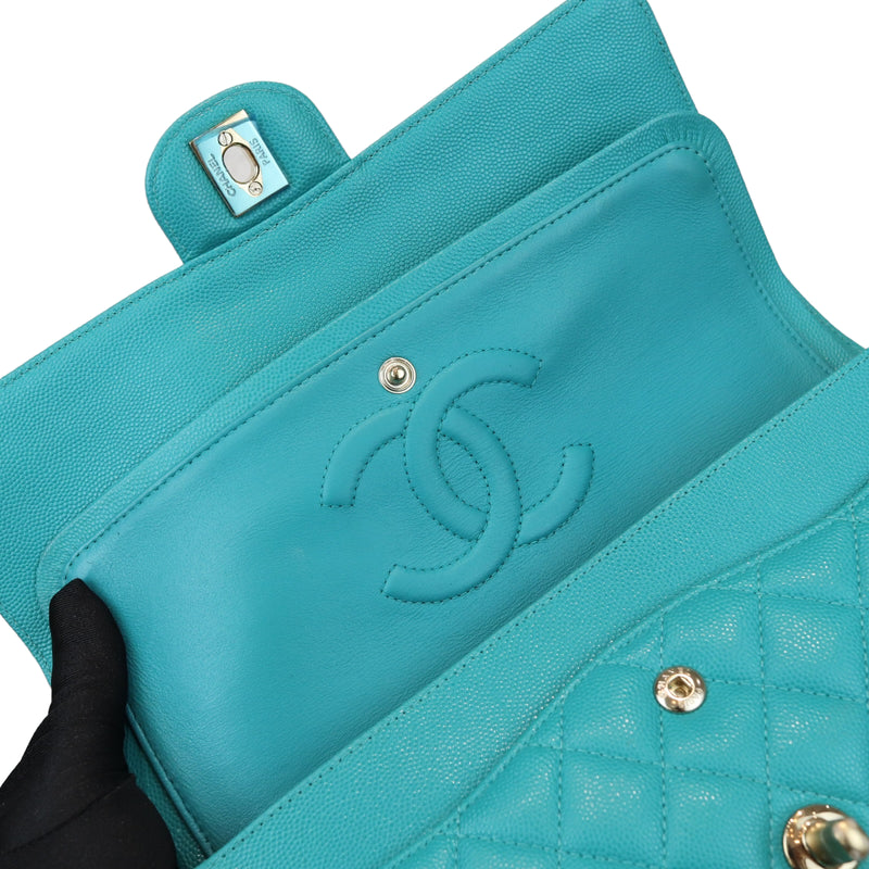 Classic Double Flap Caviar Medium Teal LGHW
