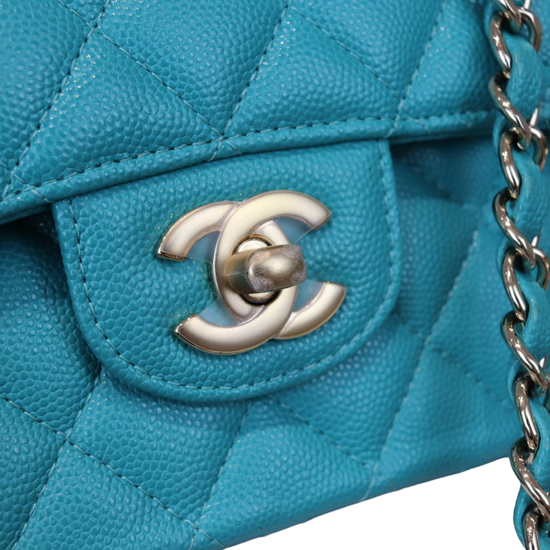 Classic Double Flap Caviar Medium Teal LGHW