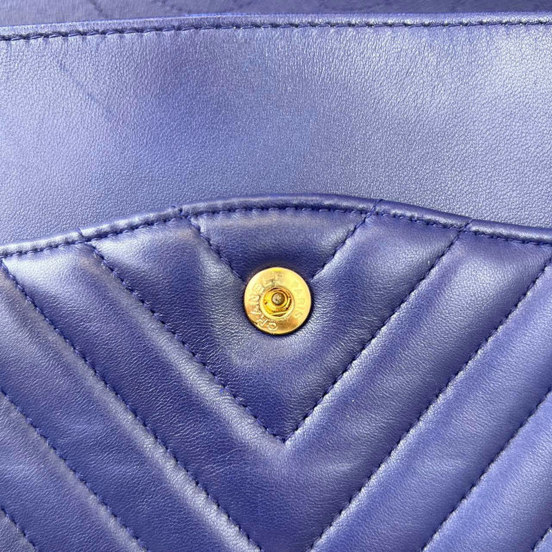 CHANEL Chevron Quilted Leather Flap Bag Royal Blue