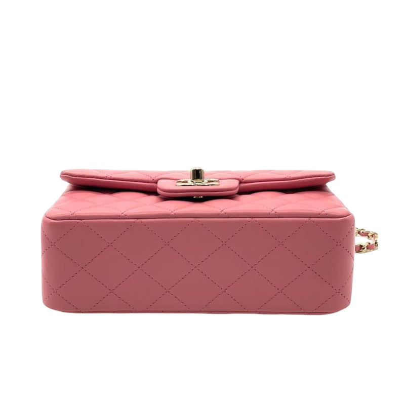 Mini Rectangle Top Handle Lambskin Pink GHW