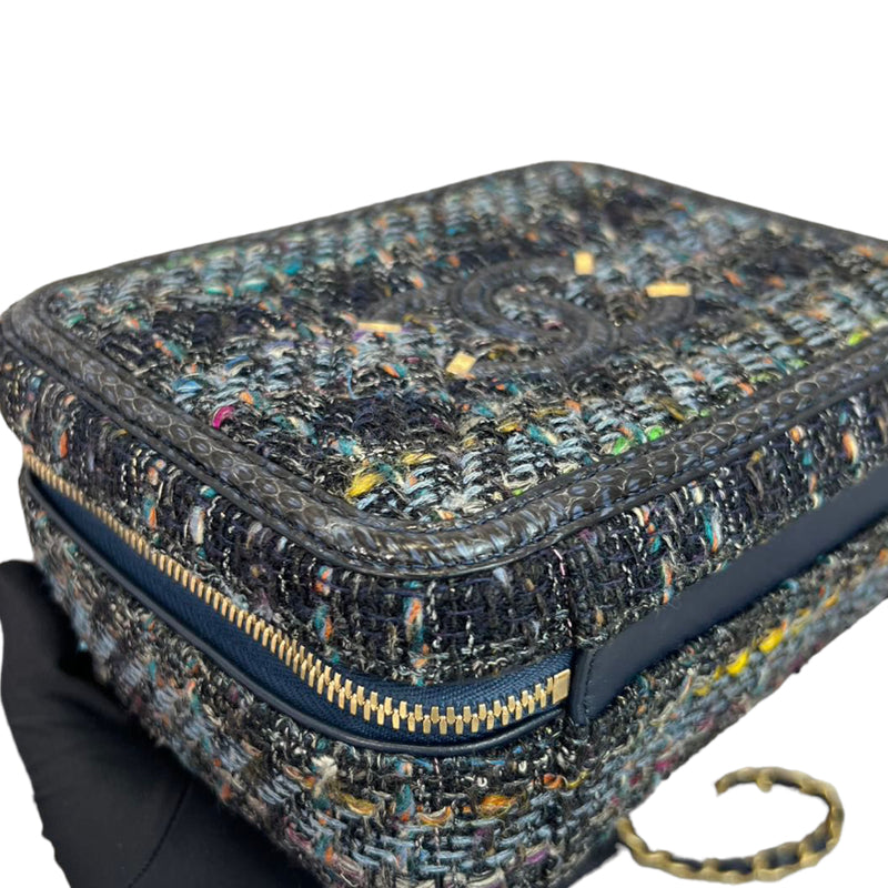 Chanel Blue Multicolor Snakeskin Filigree Medium Vanity Bag