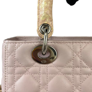 Limited Edition Cannage Lady Dior Medium Python Handle Light Pink GHW