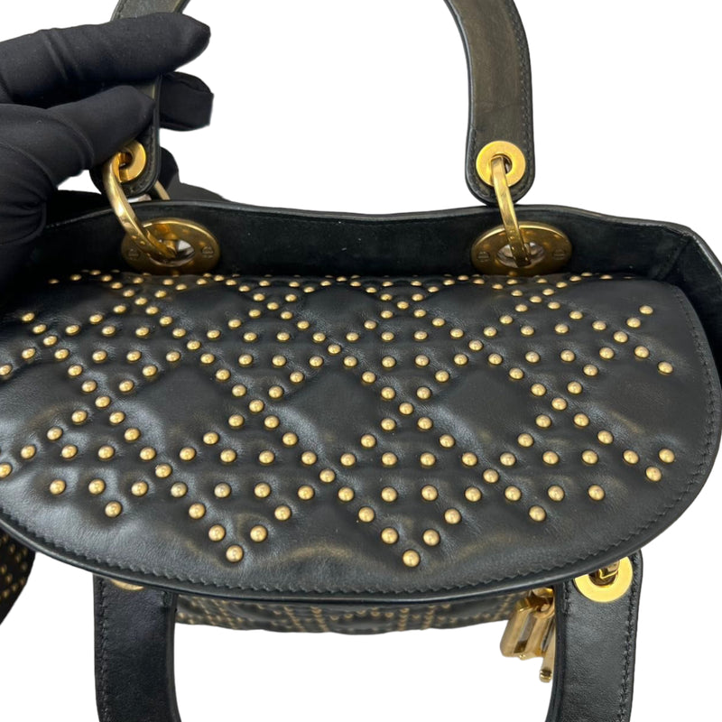 Studded Supple Lady Dior Medium Black GHW