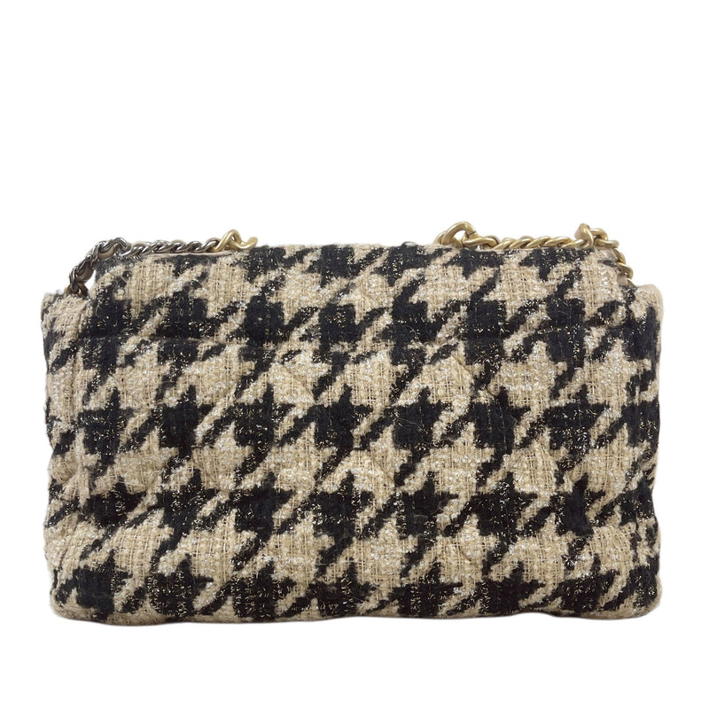 Maxi Chanel 19 Houndstooth Tweed 19K Beige Black