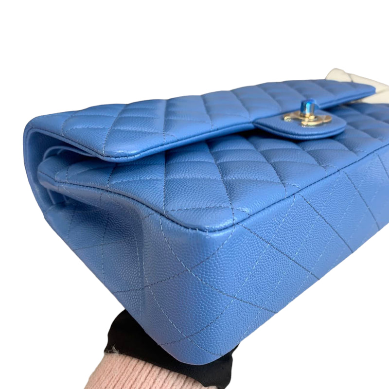 Chanel Lambskin Blue Quilted Medium Double Flap Bag For Sale at 1stDibs