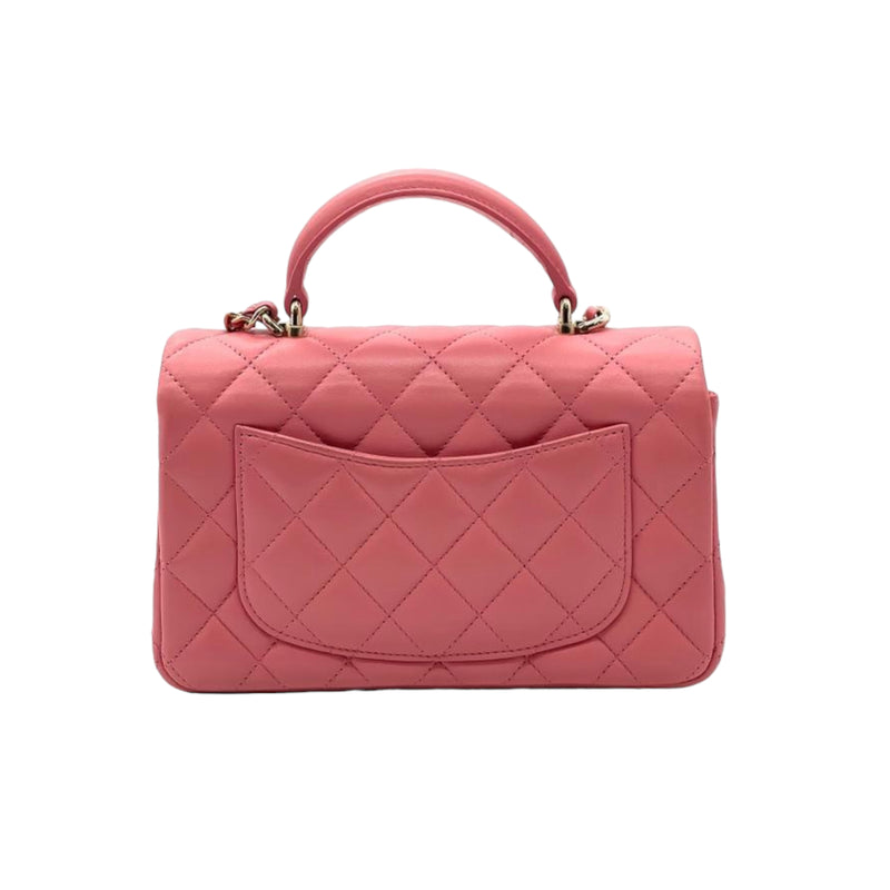 Mini Rectangle Top Handle Lambskin Pink GHW