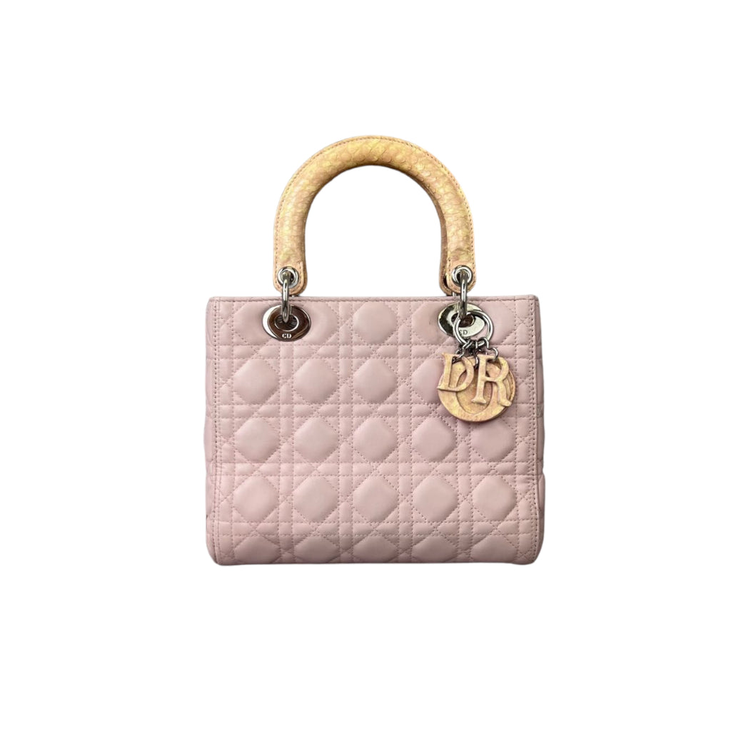 Limited Edition Cannage Lady Dior Medium Python Handle Light Pink GHW