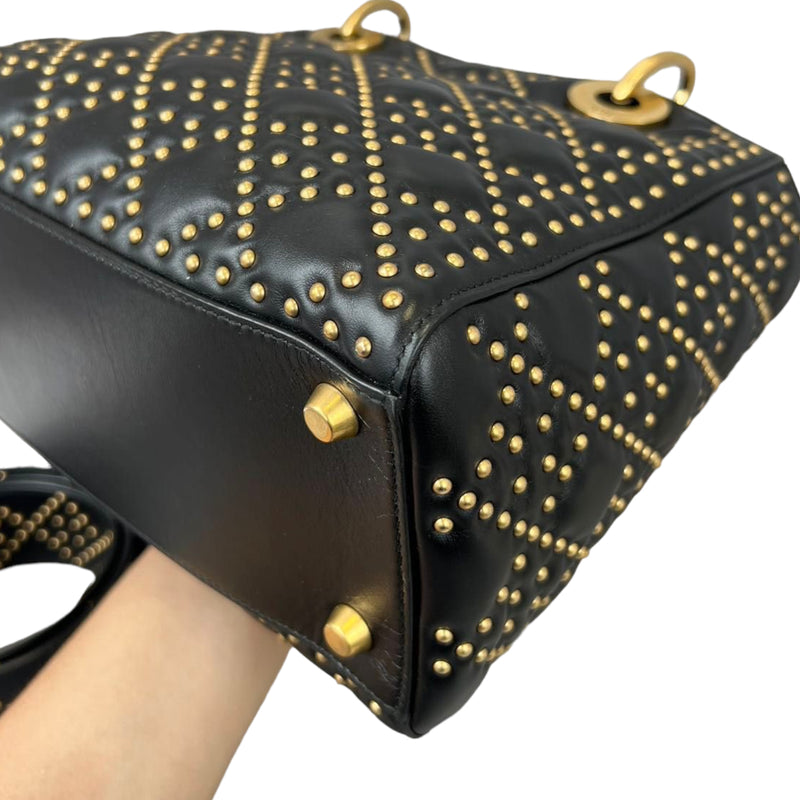 Studded Supple Lady Dior Medium Black GHW
