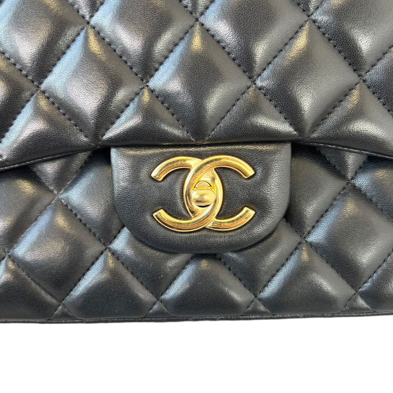 Chanel Black Lambskin Leather Maxi Double Classic Flap Bag PHW