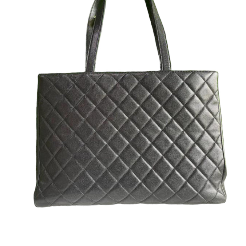 Business Affinity Shopping Tote Caviar Black GHW