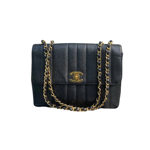 Chanel Vintage Oversized Black Matelasse Quilted Lambskin Leather