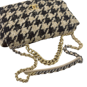 Maxi Chanel 19 Houndstooth Tweed 19K Beige Black