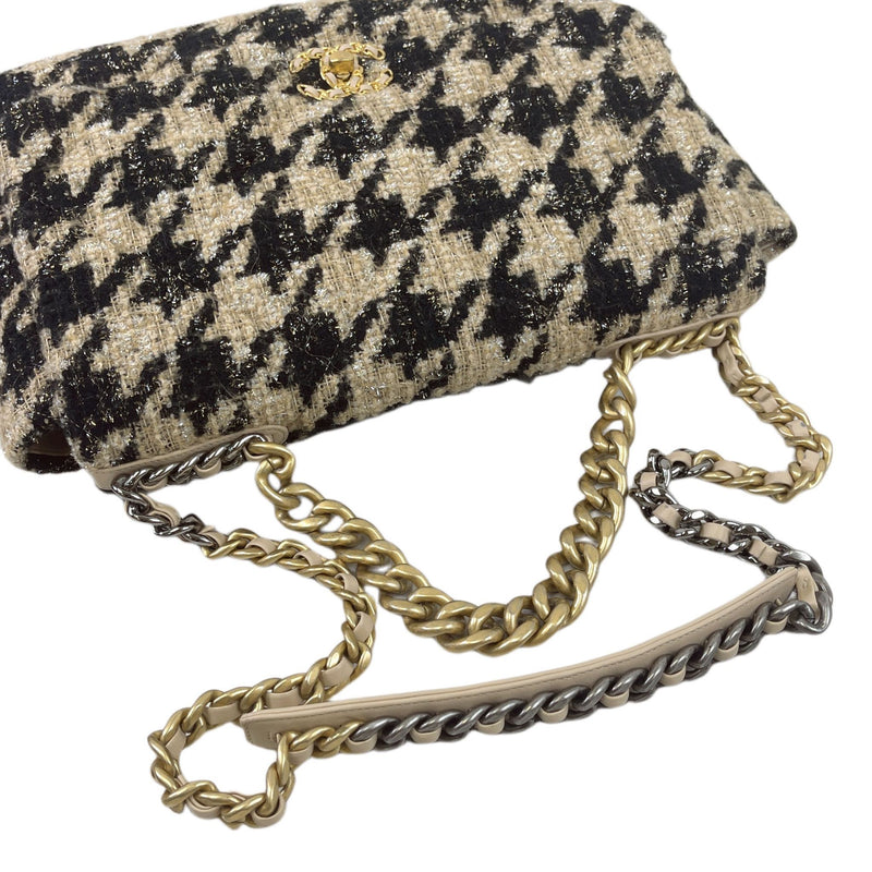 Chanel 19 Houndstooth Tweed and Ribbon Maxi Flap Bag Nwt Rare