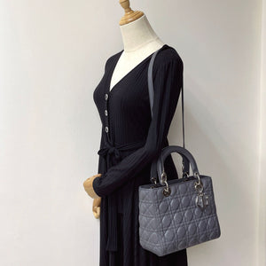 Lady Dior Medium Lambskin Grey SHW