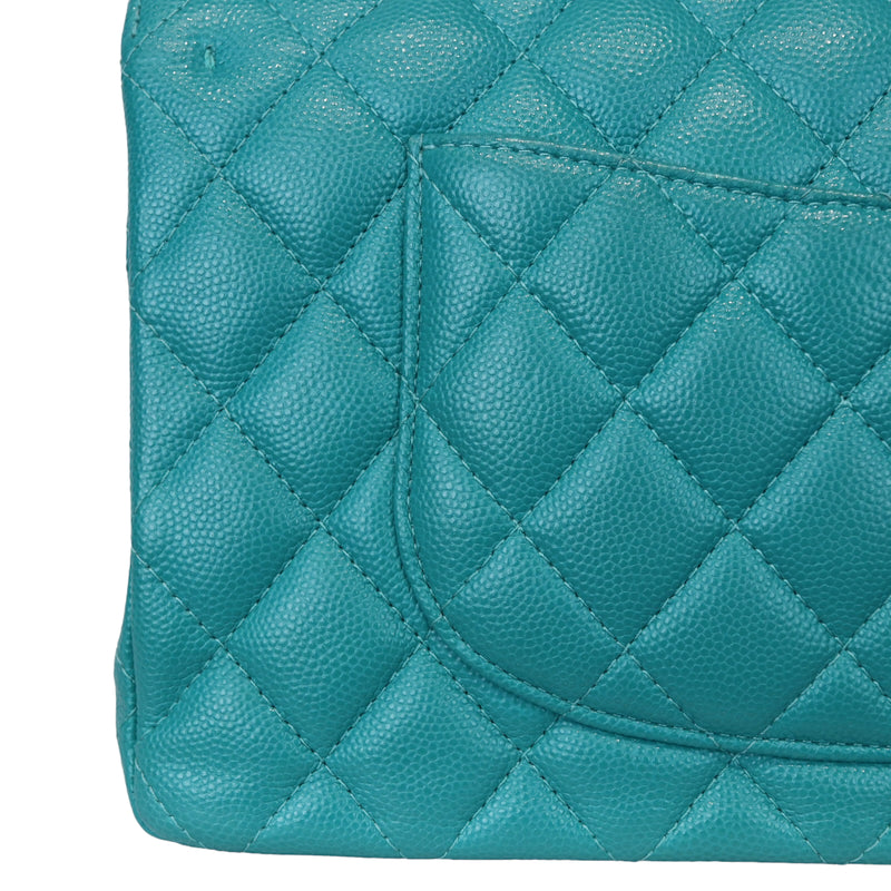 Classic Double Flap Caviar Medium Teal LGHW