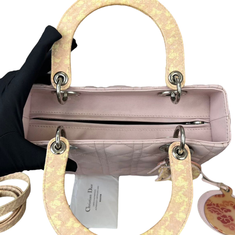 Limited Edition Cannage Lady Dior Medium Python Handle Light Pink GHW