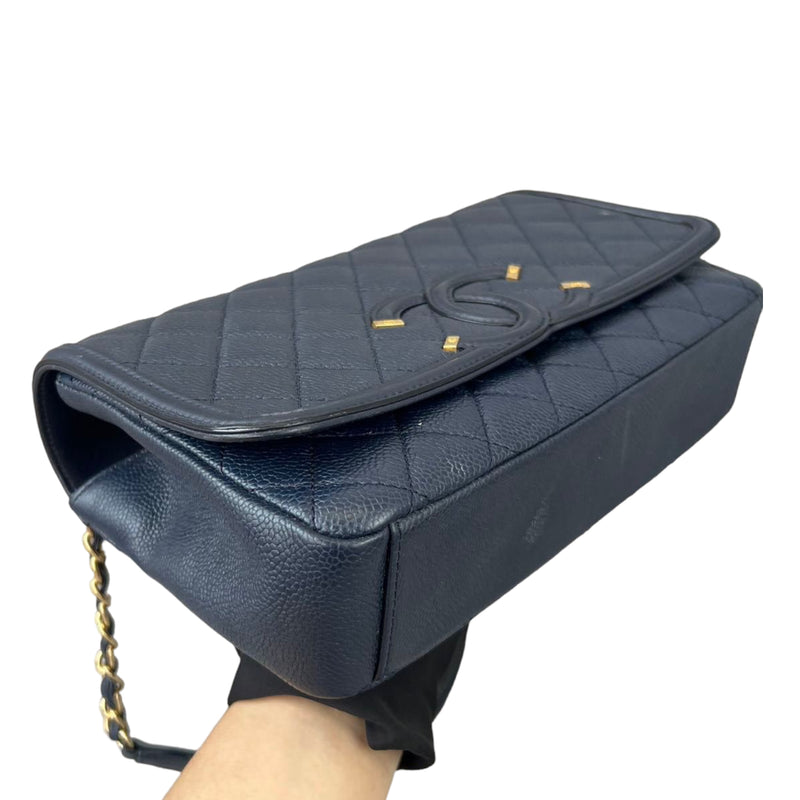 Medium CC Filigree Flap Caviar Blue GHW