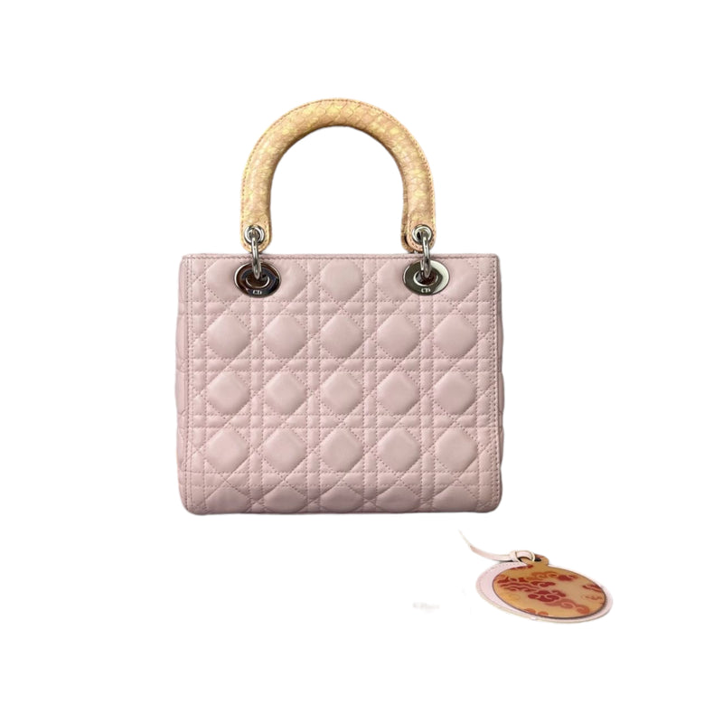 Limited Edition Cannage Lady Dior Medium Python Handle Light Pink GHW
