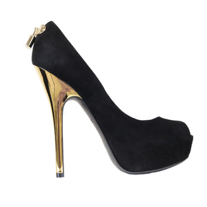 Peep Toe Pump Black Suede GHW 36