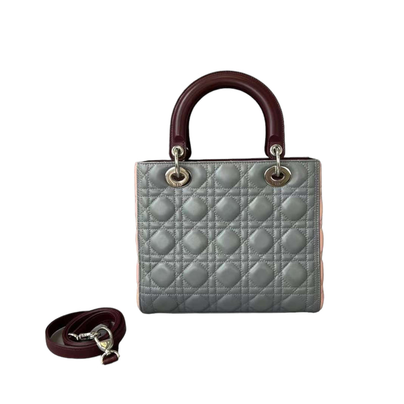 Medium Tri-Color Lady Dior Pink Grey Burgundy SHW
