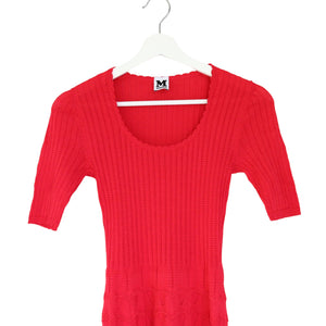 Red Ornate Pleated Knit Dress XS