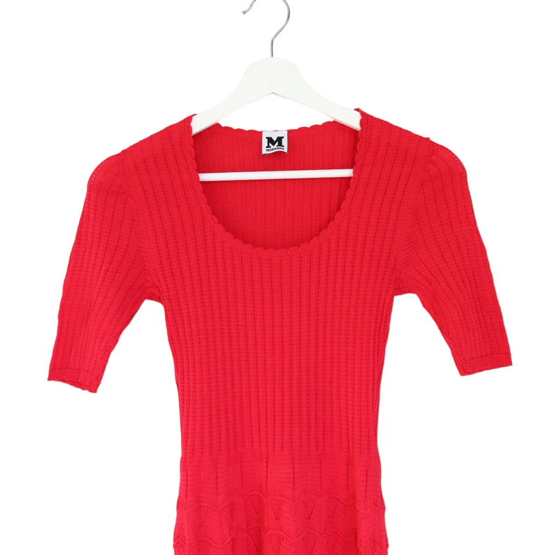 Red Ornate Pleated Knit Dress XS